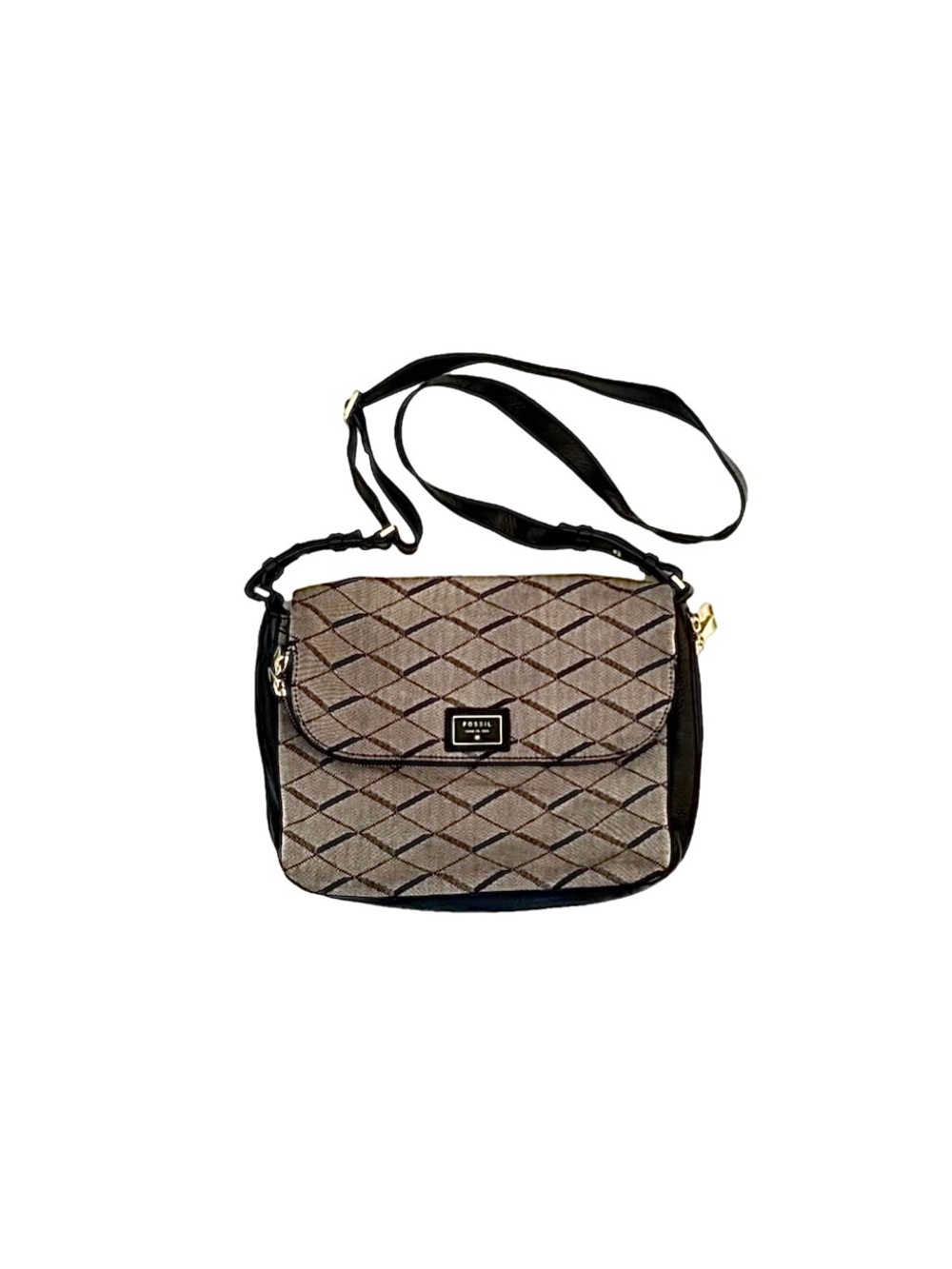 Fossil Vintage Leather & Twill Crossbody Bag